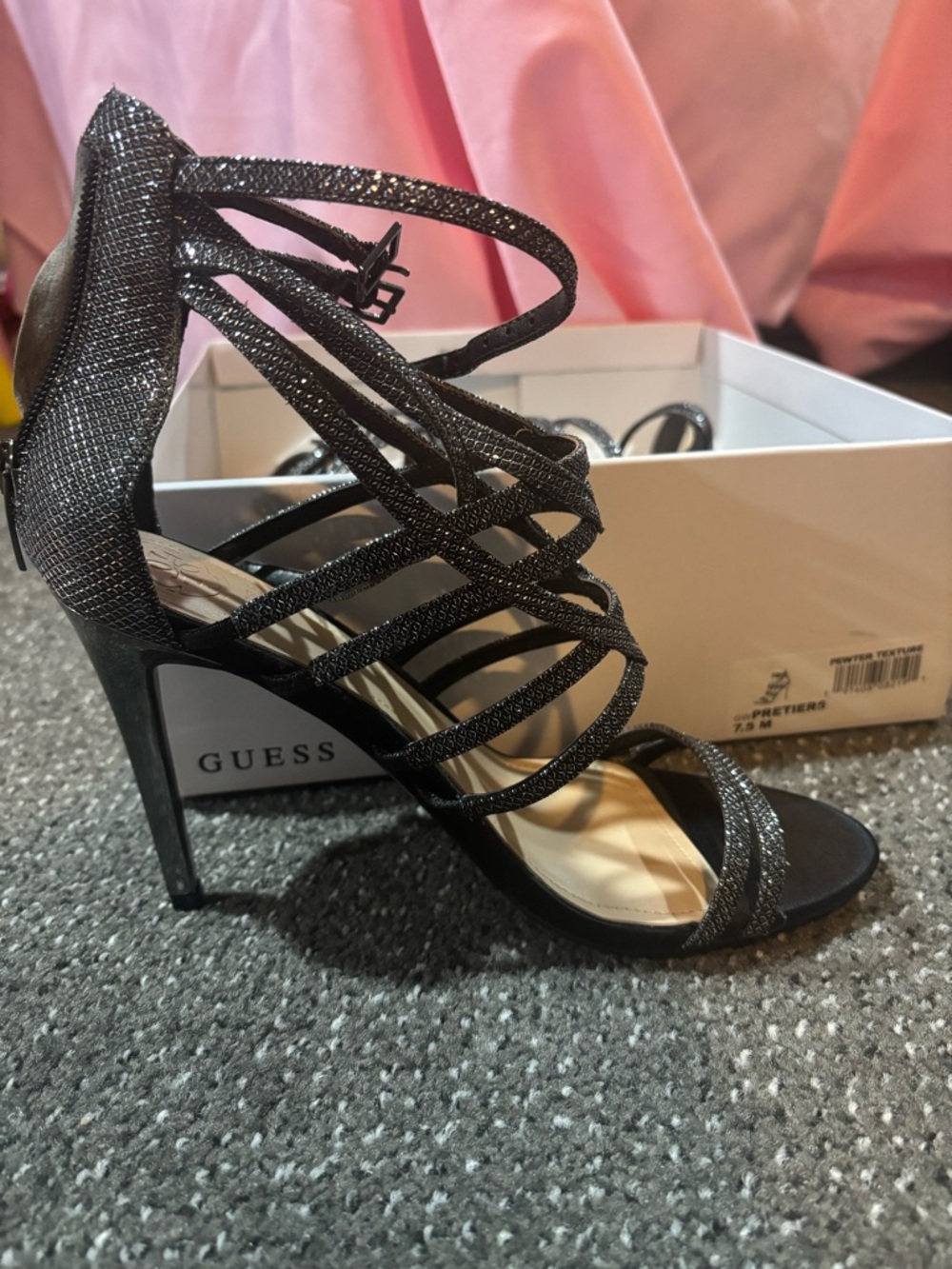 GUESS Black Glitter Strappy High Heel Sandals